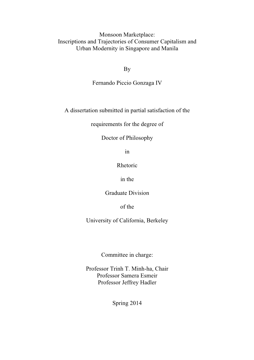 Monsoon Marketplace: Inscriptions and Trajectories of Consumer Capitalism and Urban Modernity in Singapore and Manila