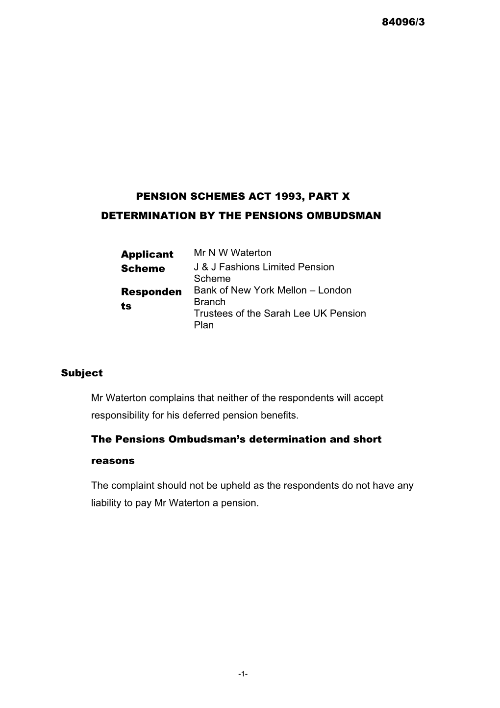 Pension Schemes Act 1993, Part X s26