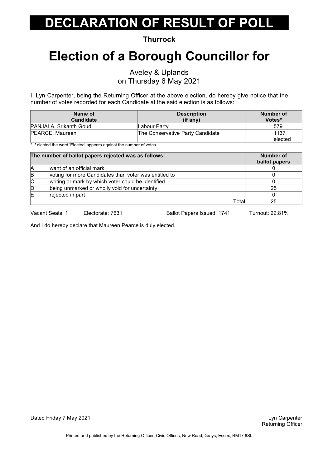 Council Election Results, 6 May 2021 (PDF 183.46KB)