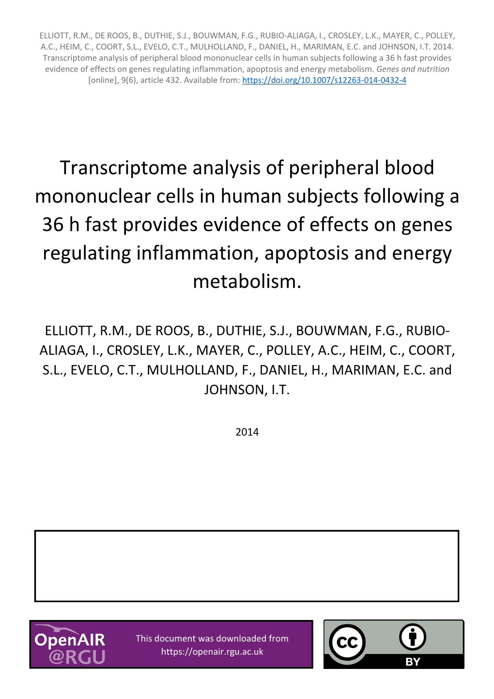 Transcriptome Analysis of Peripheral Blood Mononuclear Cells in Human