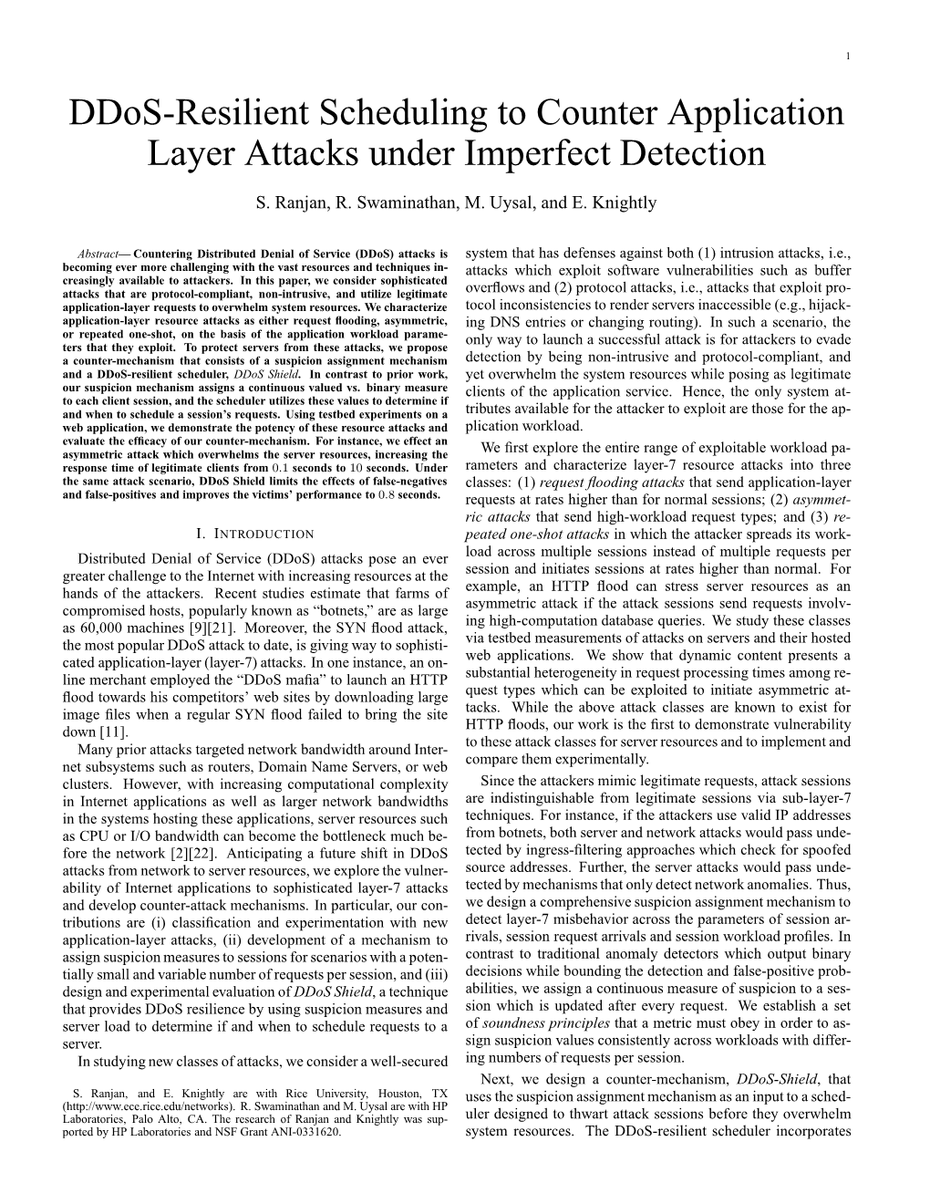 Ddos-Resilient Scheduling to Counter Application Layer Attacks Under Imperfect Detection