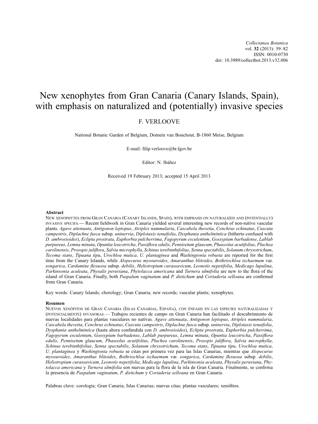 New Xenophytes from Gran Canaria (Canary Islands, Spain), with Emphasis on Naturalized and (Potentially) Invasive Species