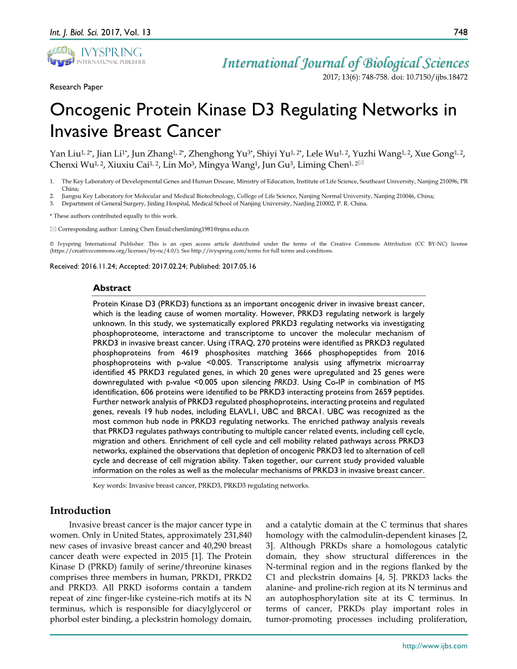 Oncogenic Protein Kinase D3 Regulating Networks in Invasive