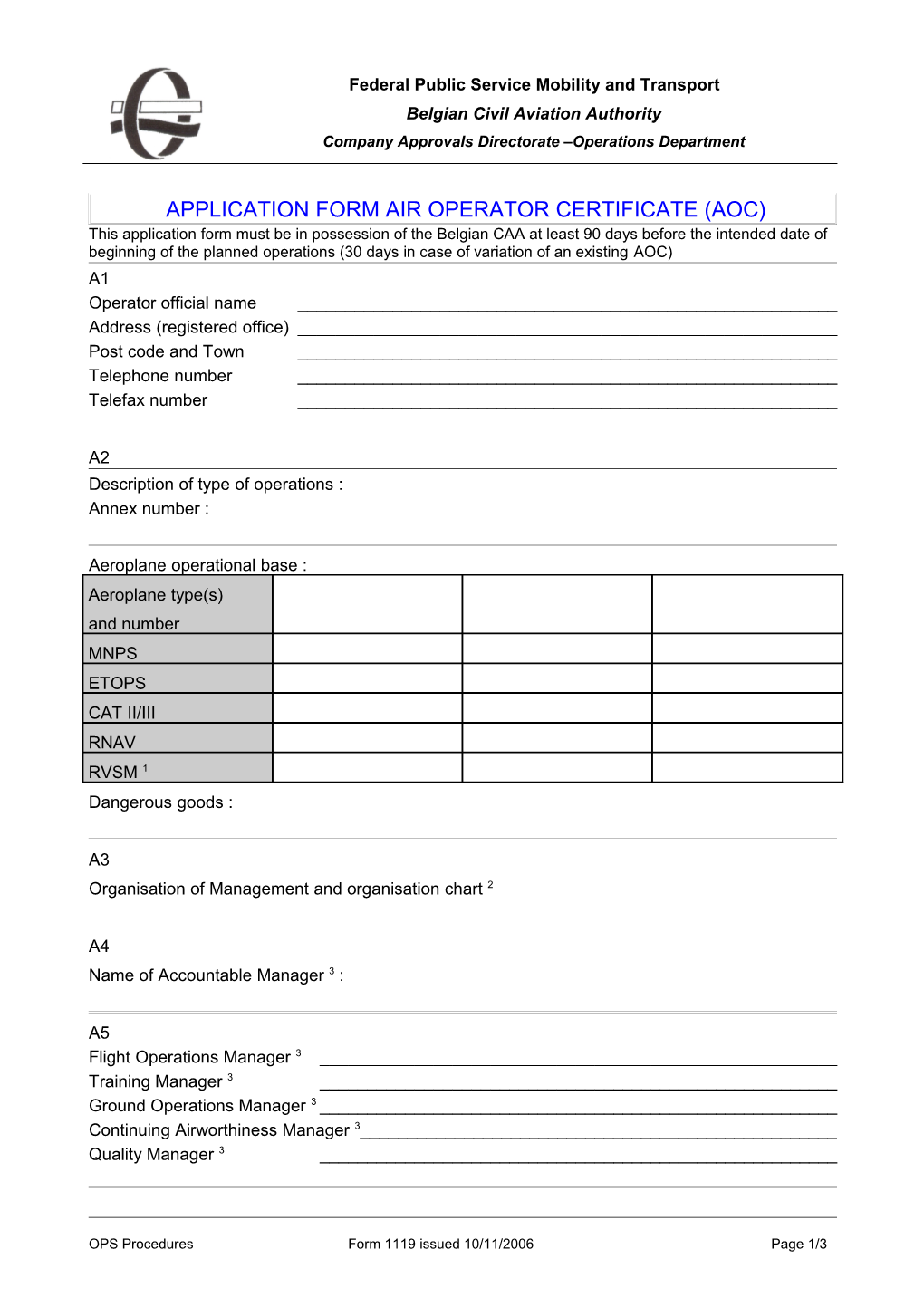 Application Form Air Operator Certificate(Aoc)