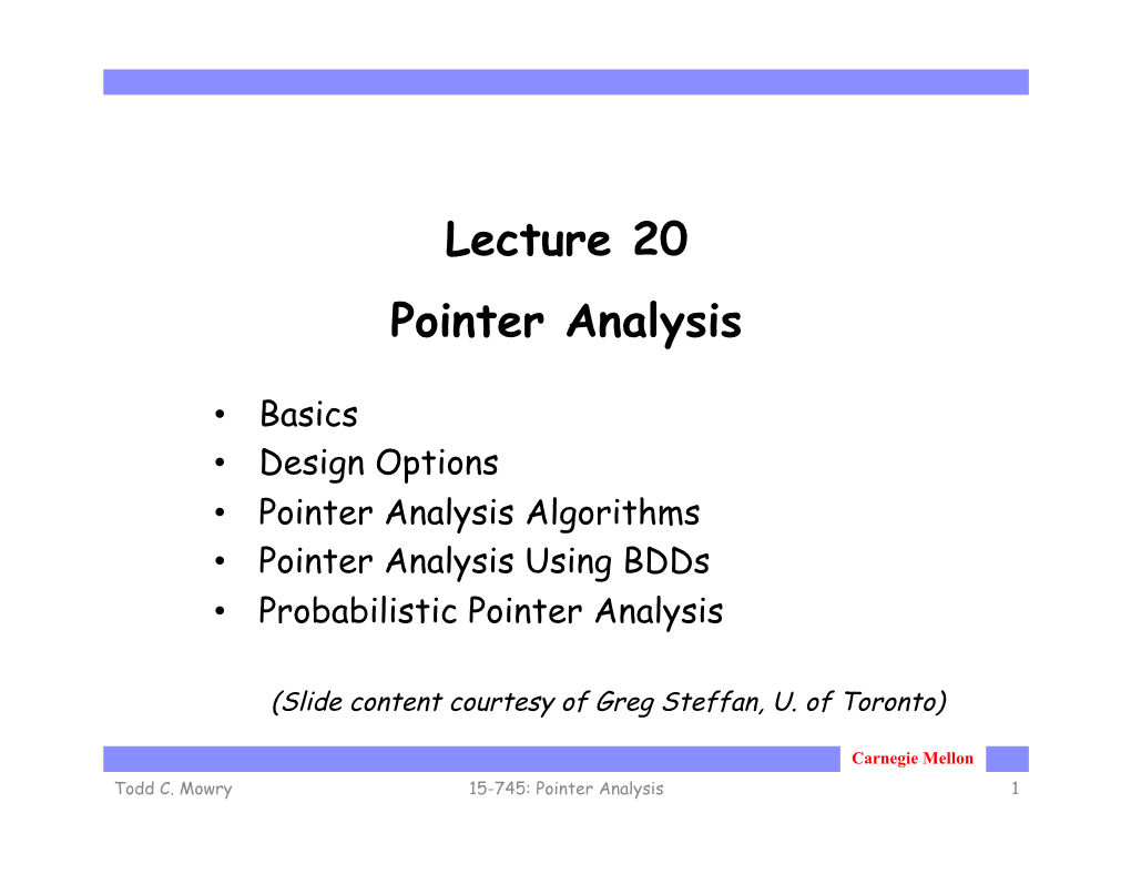 Lecture 20 Pointer Analysis