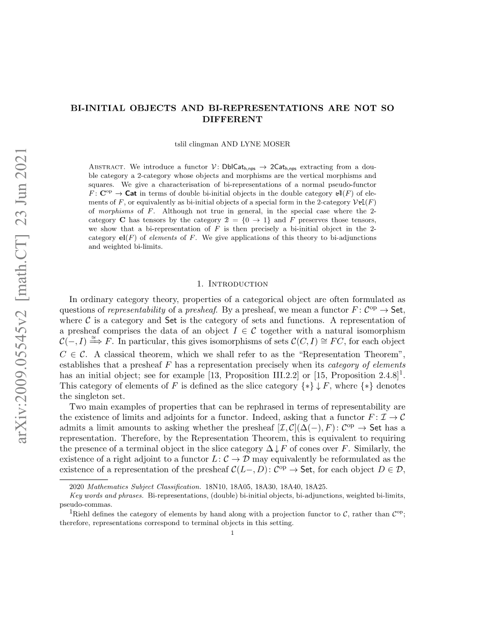 Arxiv:2009.05545V2 [Math.CT] 23 Jun 2021