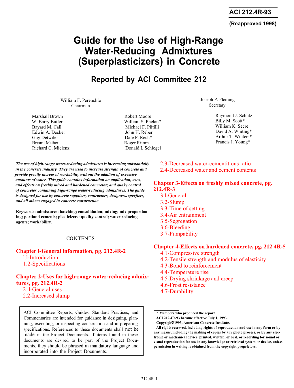 Guide for the Use of High-Range Water-Reducing Admixtures (Superplasticizers) in Concrete