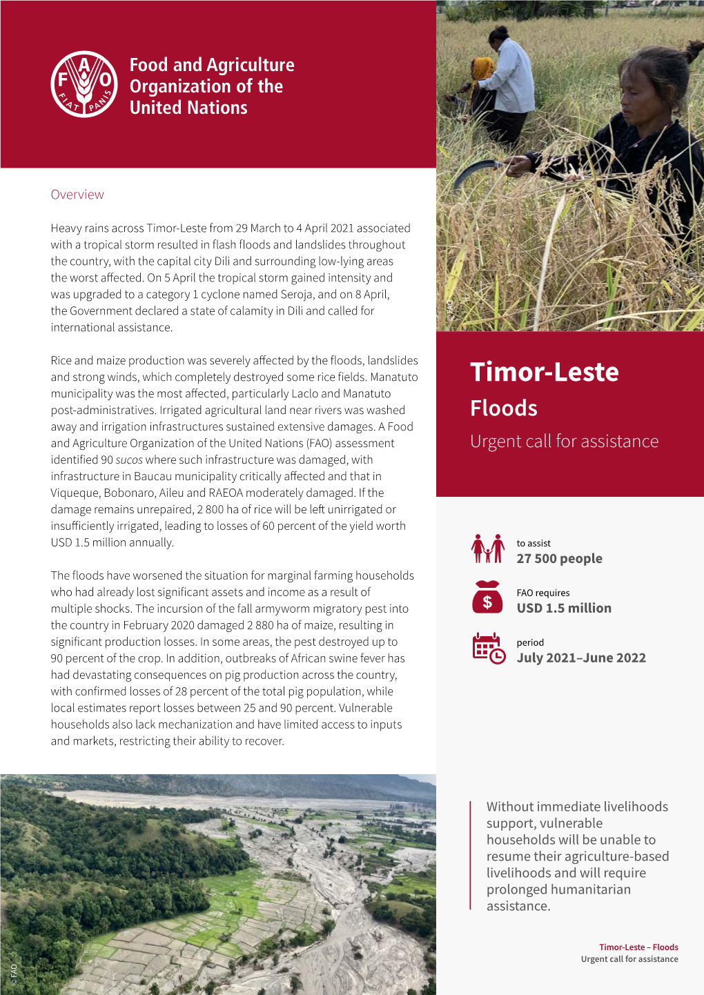 Timor-Leste – Floods Urgent Call for Assistance © FAO Situation Analysis Planned Response