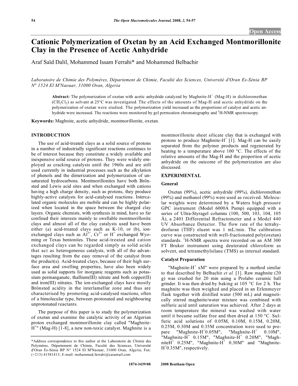 Cationic Polymerization of Oxetan by an Acid Exchanged Montmorillonite