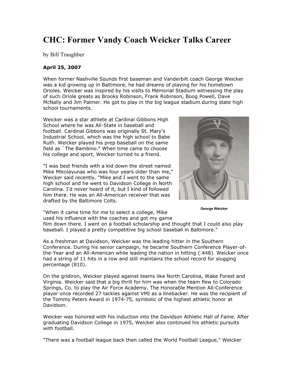 CHC- Former Vandy Coach Weicker Talks Career (Pdf)