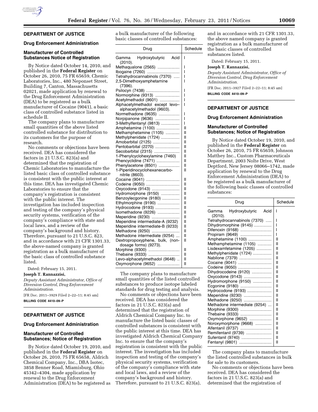 Federal Register/Vol. 76, No. 36/Wednesday, February 23, 2011