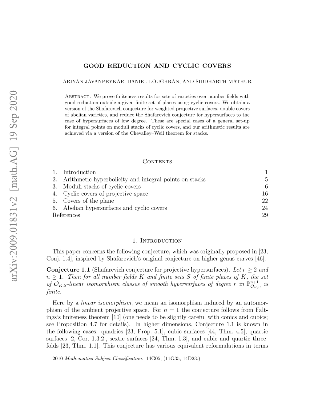 Arxiv:2009.01831V2 [Math.AG] 19 Sep 2020 N Oj .] Nprdb Hfrvc’ Rgnlcnetr Nhge G Higher on 1.1 Conjecture Conjecture Original Shafarevich’S by Inspired 1.4], Conj