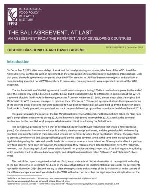 The Bali Agreemtn, at Last: an Assessment from the Perspective Of