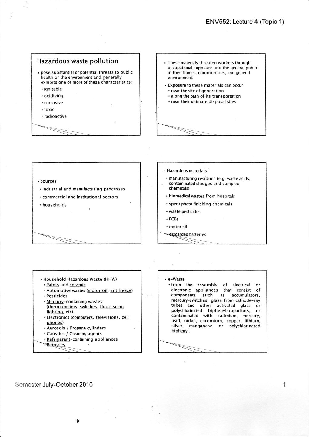 ENV552: Lecture 4 (Topic 1) Hazardous Waste Pollution