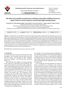 The Effects of Royal Jelly on Performance and Fatty Acid Profiles of Different Tissues in Quail (Coturnix Coturnix Japonica) Reared Under High Stocking Density