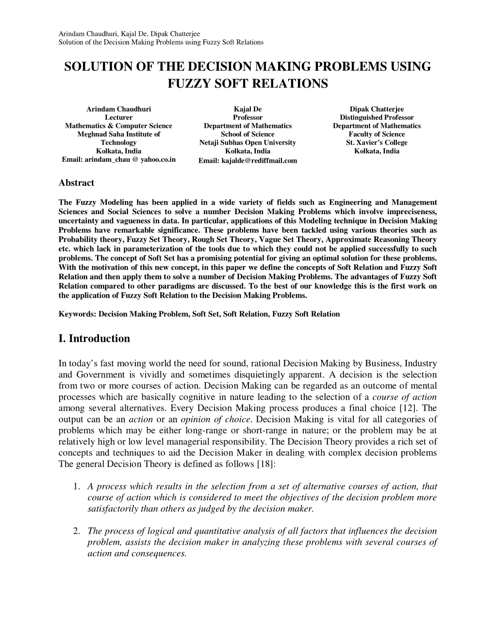 Solution of the Decision Making Problems Using Fuzzy Soft Relations