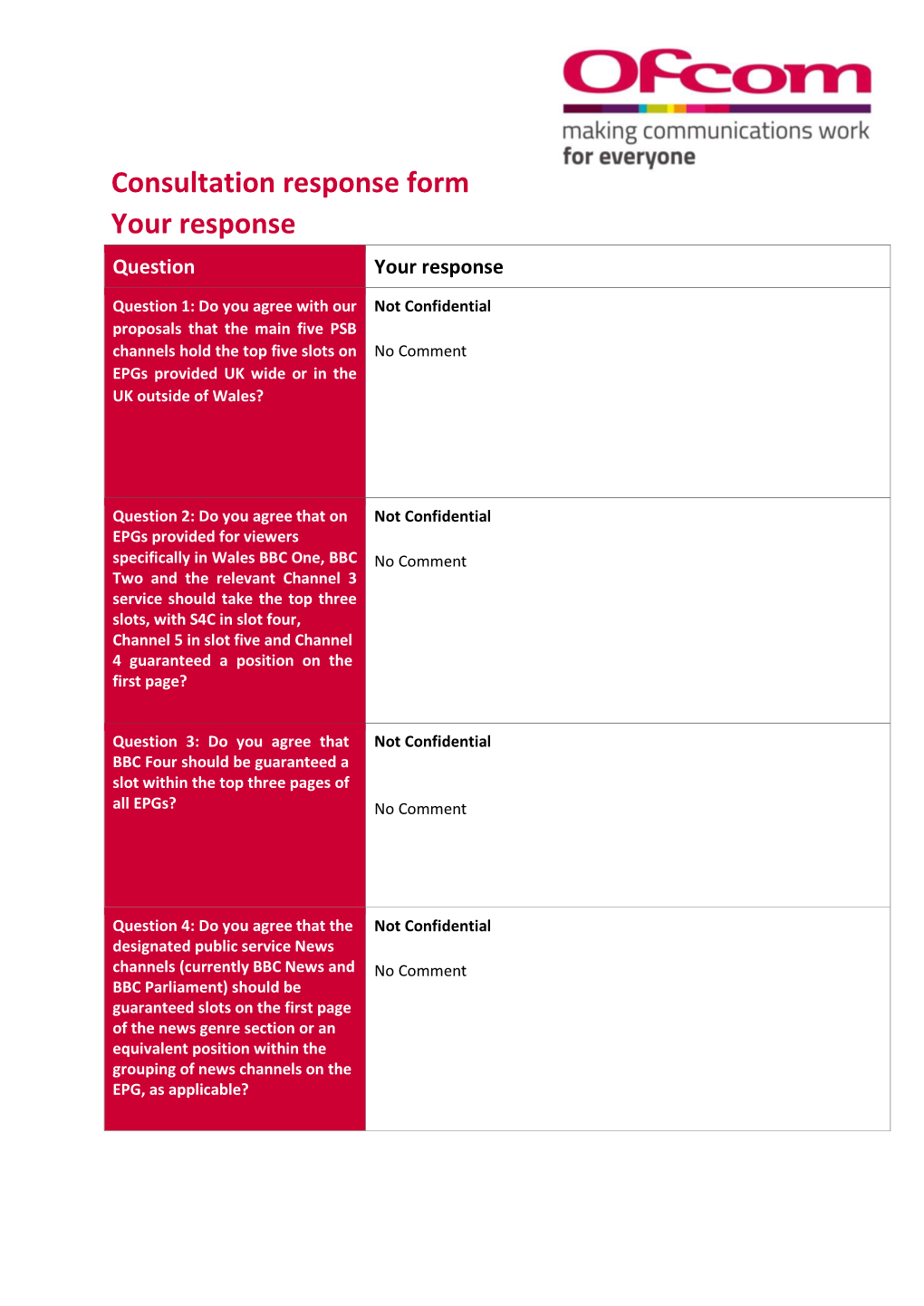 Consultation Response Form Your Response Question Your Response