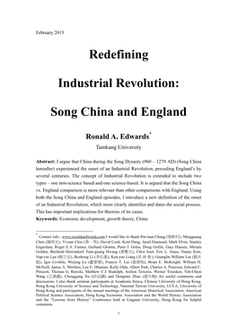 Redefining Industrial Revolution: Song China and England