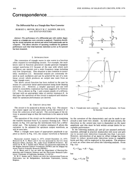 The Differential Pair As a Triangle-Sine Wave Converter V - ROBERT G