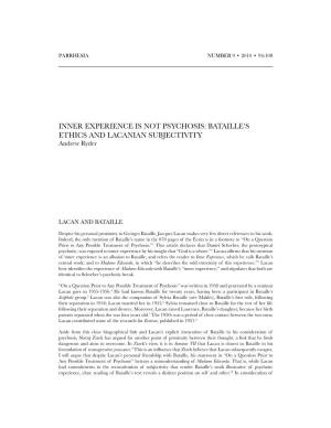 Inner Experience Is Not Psychosis: Bataille's Ethics and Lacanian