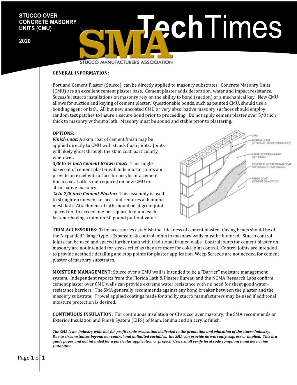 STUCCO OVER CONCRETE MASONRY UNITS (CMU) E2020 SMA Minimum Tech Practice for Installationtimes of Lath and Cement Plaster (Stucco) Around Nail-Flange S