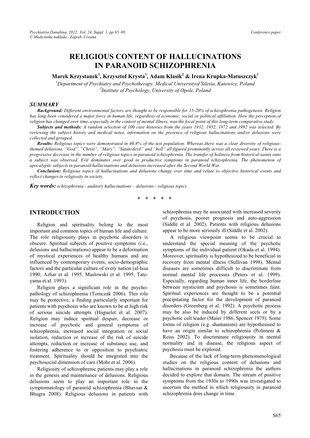 Religious Content of Hallucinations in Paranoid Schizophrenia