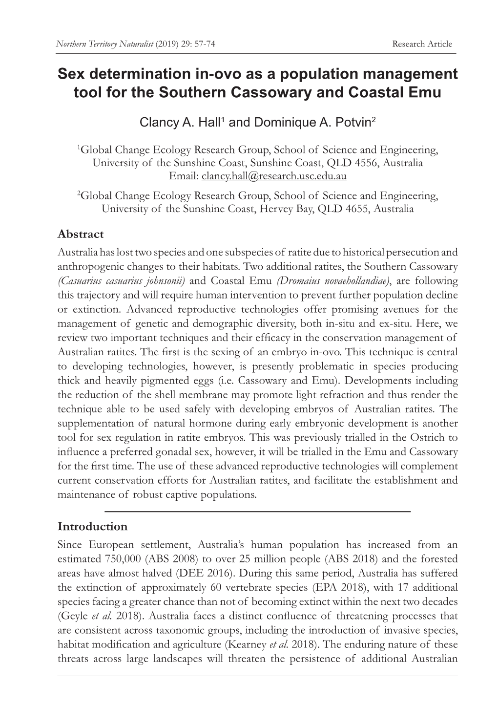 Sex Determination In-Ovo As a Population Management Tool for the Southern Cassowary and Coastal Emu