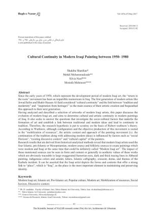 Cultural Continuity in Modern Iraqi Painting Between 1950- 1980