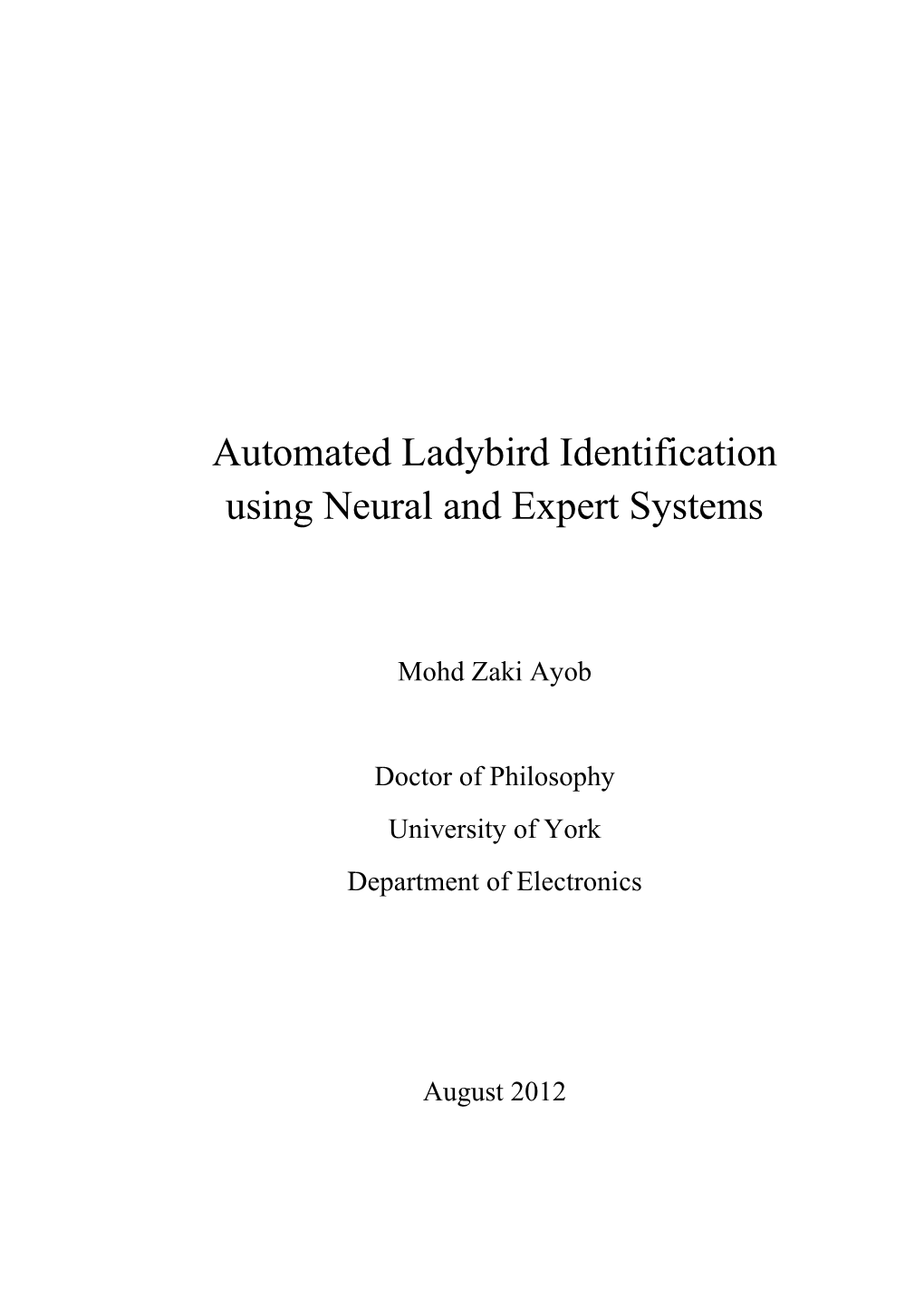 Automated Ladybird Identification Using Neural and Expert Systems