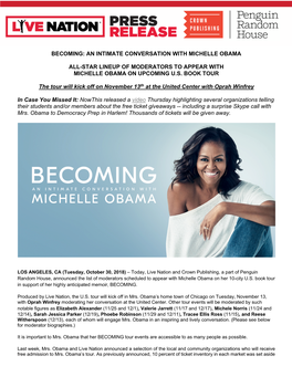Becoming: an Intimate Conversation with Michelle Obama