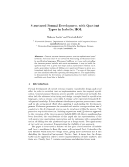 Structured Formal Development with Quotient Types in Isabelle/HOL