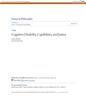Cognitive Disability, Capabilities, and Justice Serene Khader Stony Brook University