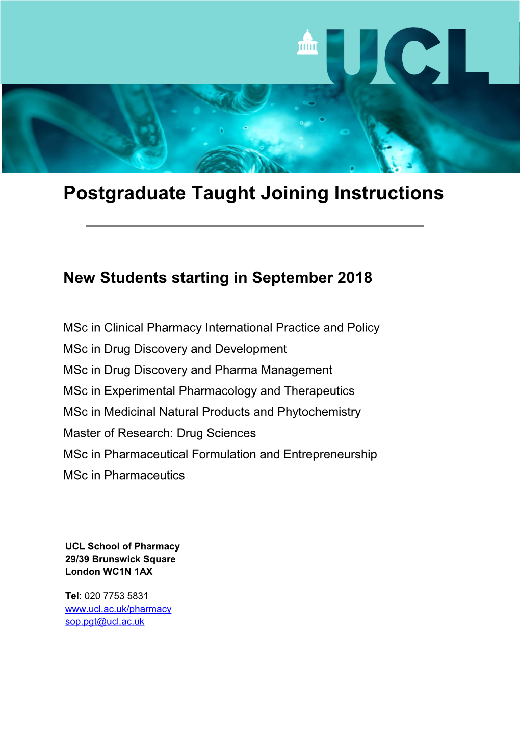 Postgraduate Taught Joining Instructions