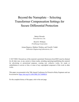 Selecting Transformer Compensation Settings for Secure Differential Protection