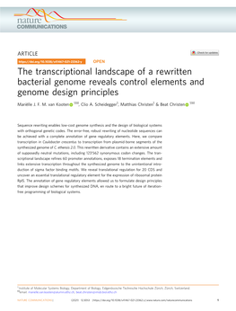 The Transcriptional Landscape of a Rewritten Bacterial Genome Reveals Control Elements and Genome Design Principles ✉ ✉ Mariëlle J