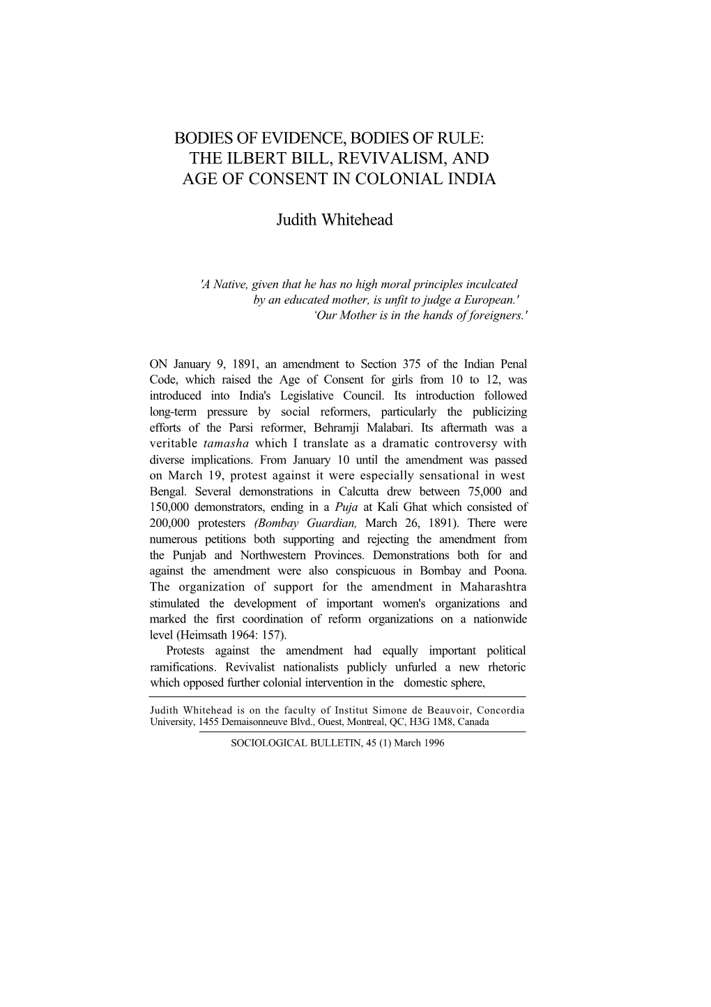 The Ilbert Bill, Revivalism, and Age of Consent in Colonial India