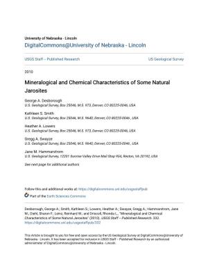 Mineralogical and Chemical Characteristics of Some Natural Jarosites