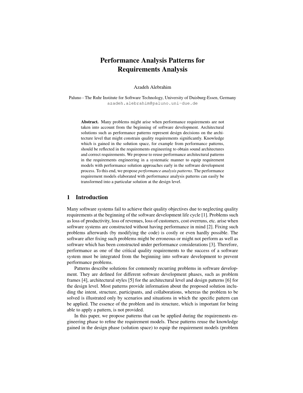 Performance Analysis Patterns for Requirements Analysis