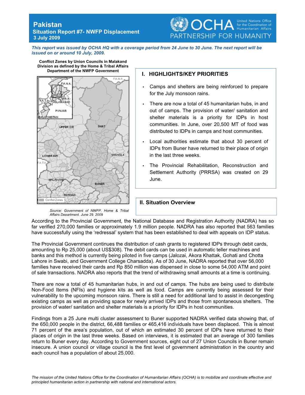 Pakistan Situation Report #7- NWFP Displacement 3 July 2009