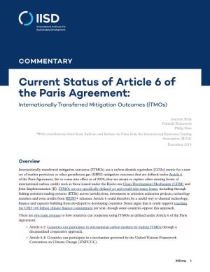 Current Status of Article 6 of the Paris Agreement: Internationally Transferred Mitigation Outcomes (Itmos)