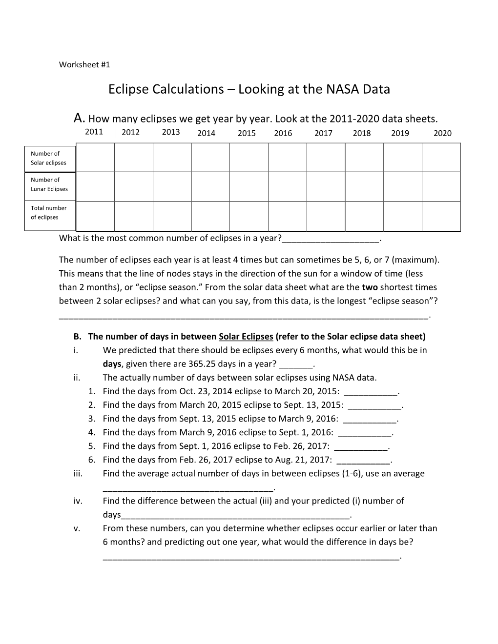 Eclipse Calculations – Looking at the NASA Data