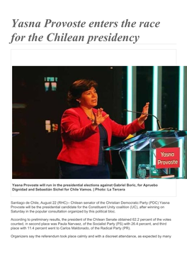 Yasna Provoste Enters the Race for the Chilean Presidency