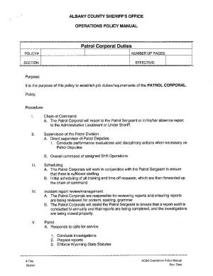 Patrol Corporal Duties POLICY# I NUMBER of PAGES