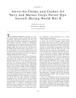 Appendix 4: Air to Air Claims and Credits for Navy and Marine Corps Patrol Type Aircraft