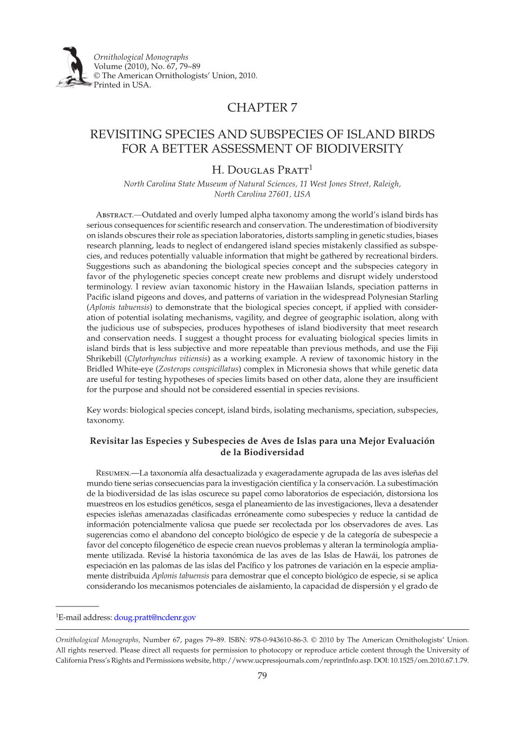 Chapter 7 Revisiting Species and Subspecies of ISLAND Birds for a Better Assessment of Biodiversity