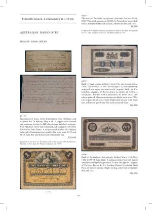 Fifteenth Session, Commencing at 7.30 Pm AUSTRALIAN BANKNOTES