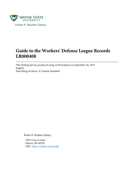 Workers Defense League Records