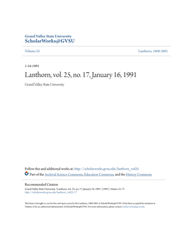 Lanthorn, Vol. 25, No. 17, January 16, 1991 Grand Valley State University
