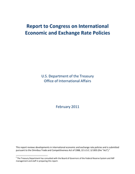 Report to Congress on International Economic and Exchange Rate Policies
