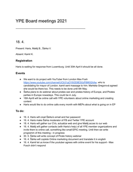 YPE Board Meetings 2021